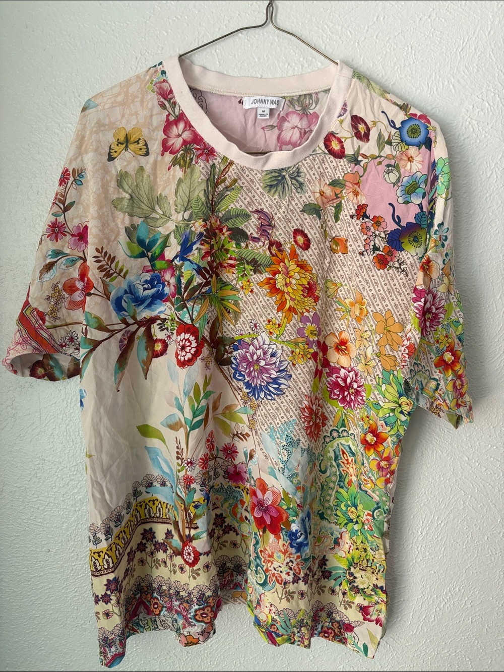 Johnny Was Multicolor Floral Patchwork Short Sleeve Tee